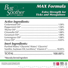 Bug Soother MAX etiqueta frontal: información clara para uso seguro.