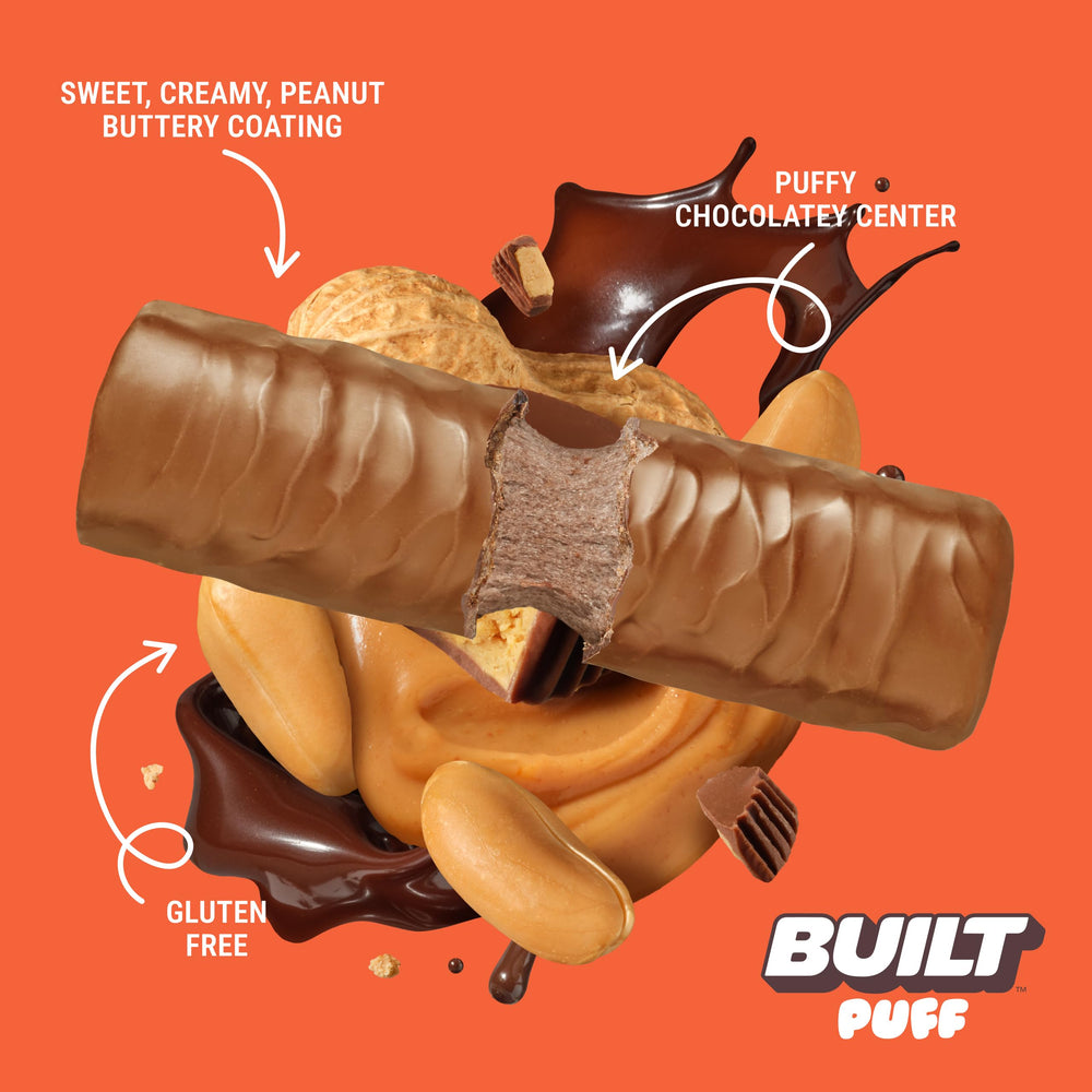BUILT Bar Puff Peanut Butter Cup bar texture fluffy like a marshmallow treat