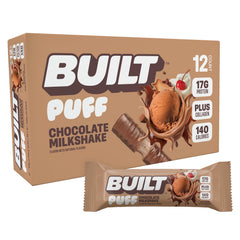 Built Bar Puff chocolate milkshake pack offers a high-protein, on-the-go snack.