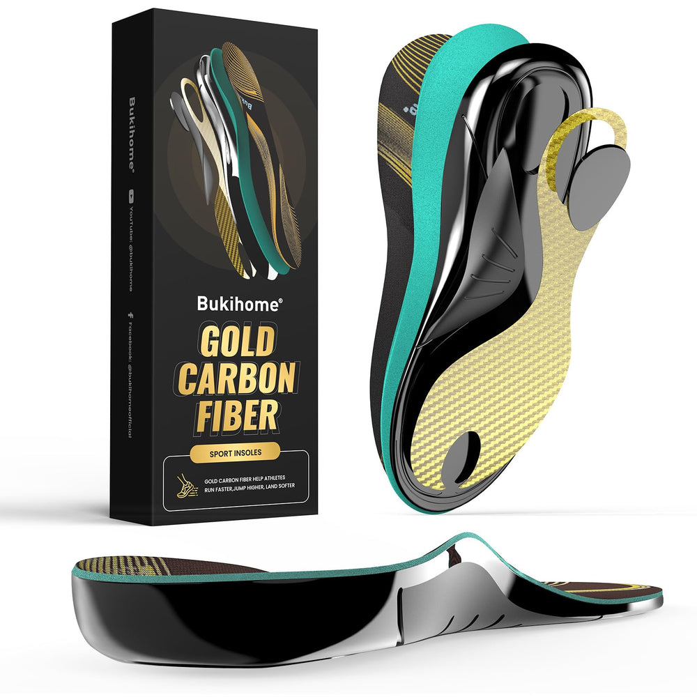 Bukihome carbon fiber insoles provide arch support for daily comfort and light running.