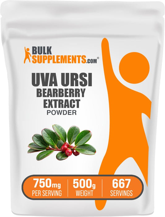 BulkSupplements Bearberry Leaf Extract powder close-up for daily vegan wellness support.