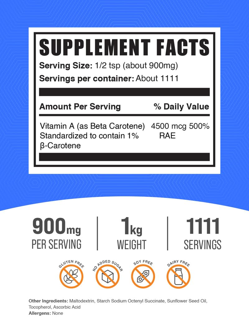 BulkSupplements Beta Carotene powder scoop shows easy dosing for everyday use.