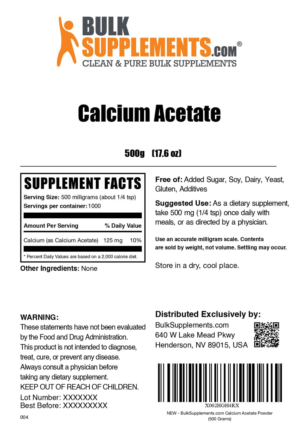 BulkSupplements Calcium Acetate powder in a glass for daily routines.
