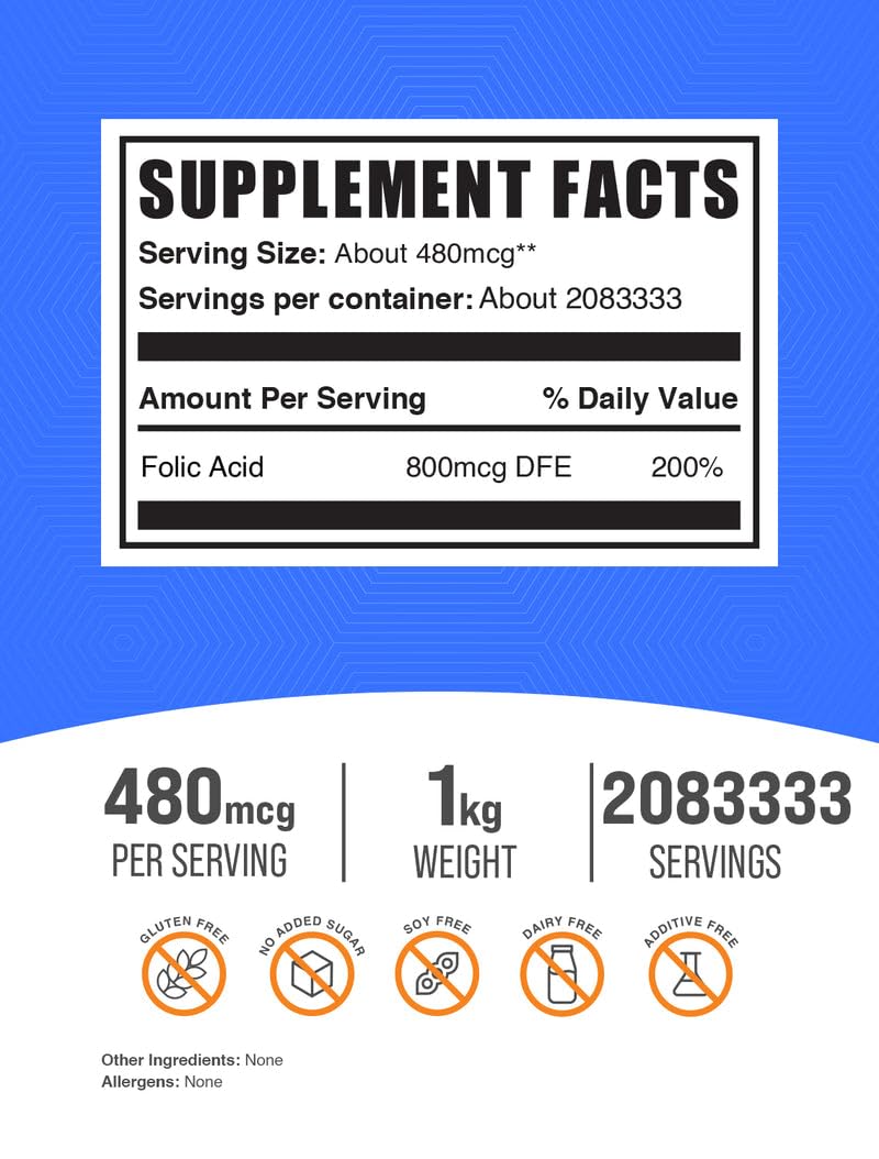 BulkSupplements folic acid powder 1kg pack highlights value and long term use