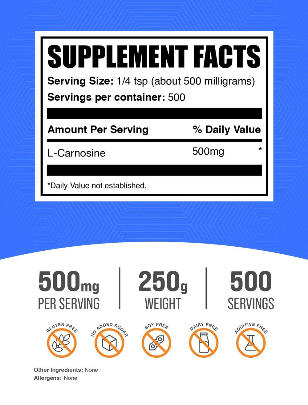 BulkSupplements L-Carnosine Powder scoop included for easy dosing and mixing.