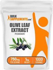 BulkSupplements Olive Leaf Extract Powder bottle shown for daily antioxidant support.
