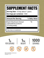 BulkSupplements Reishi mushroom extract powder with scoop for convenient smoothies.
