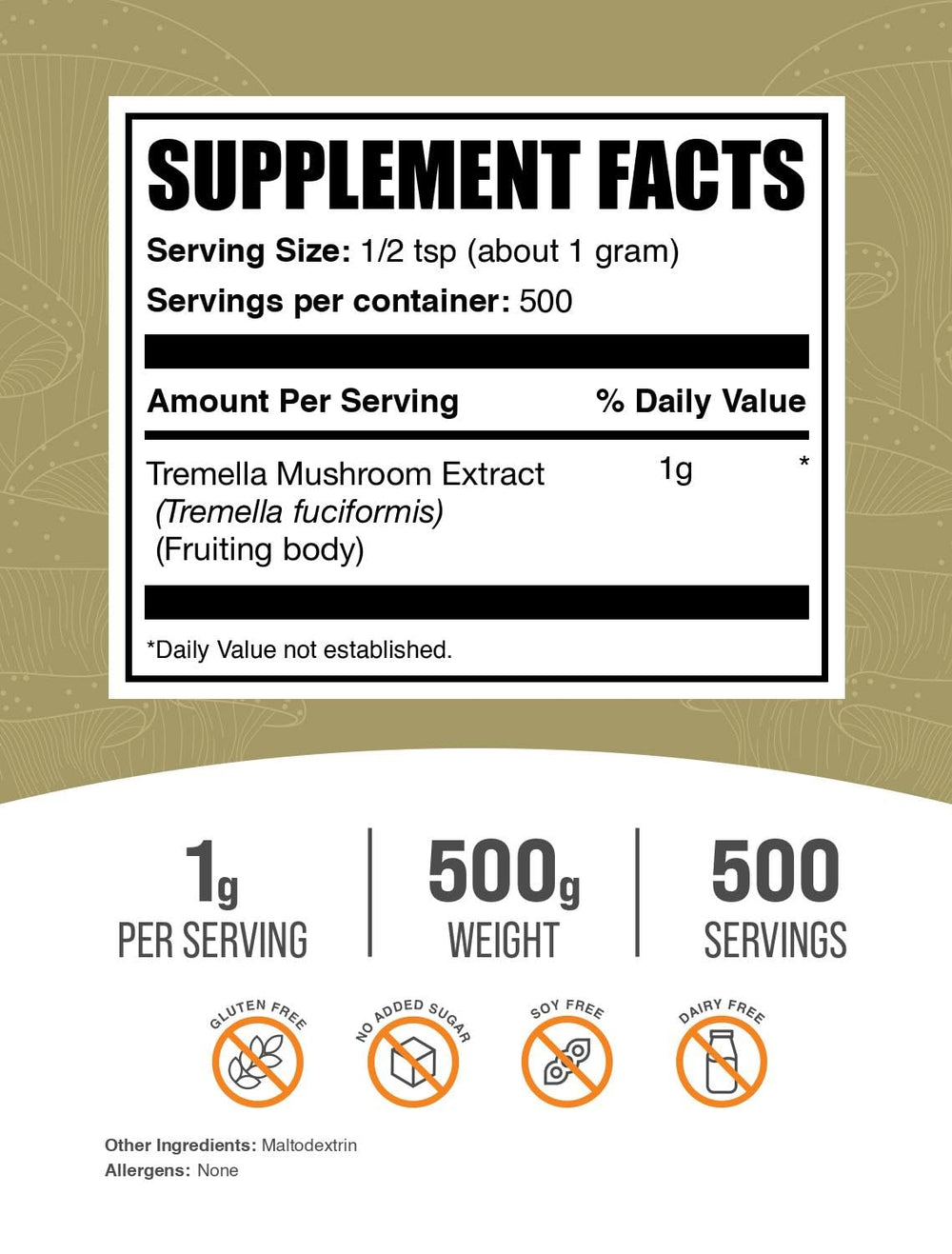 Tremella Mushroom Extract powder scoop showing precise 1 g servings for easy dosing.