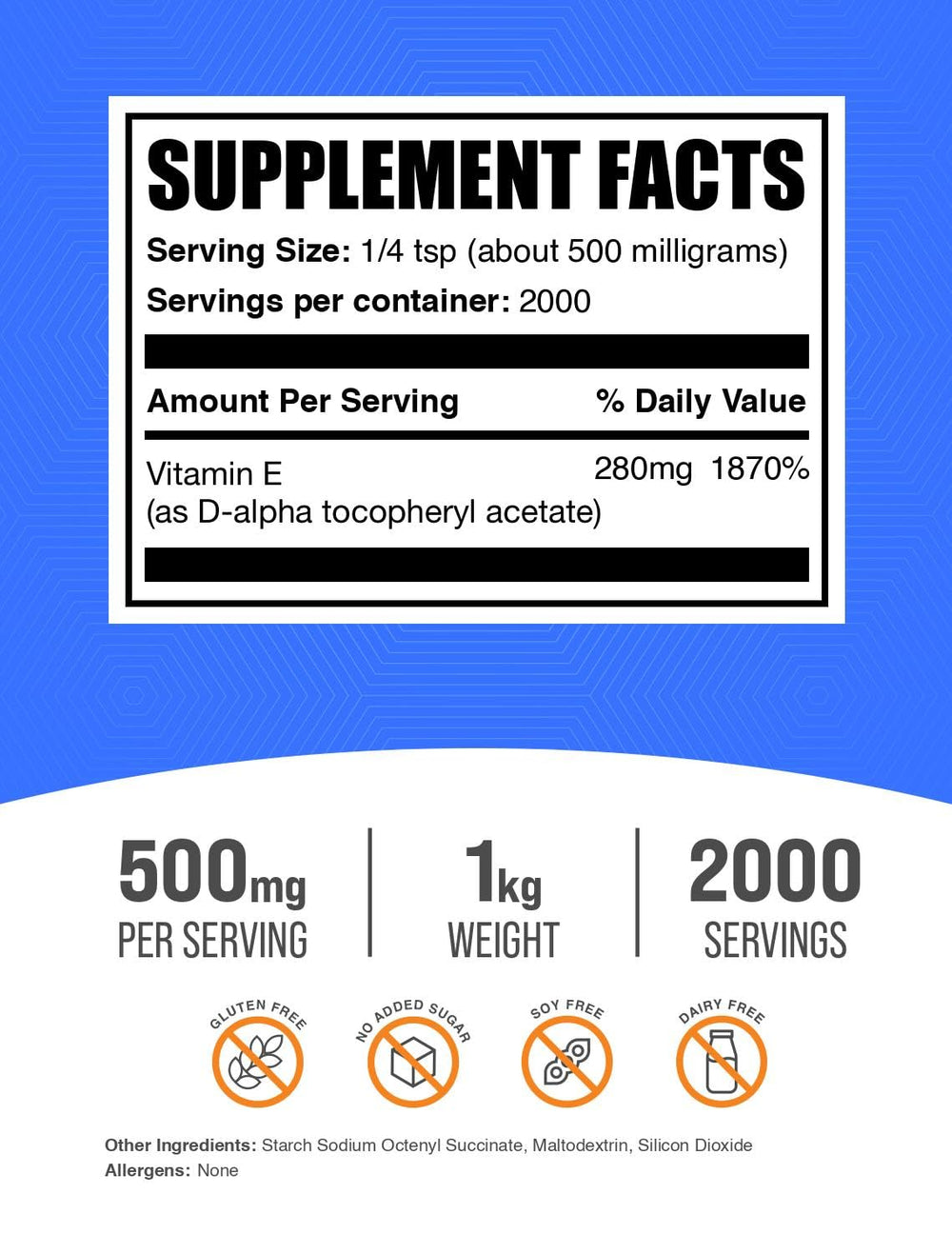 BulkSupplements Vitamin E 400 IU powder scoop for easy, precise servings.