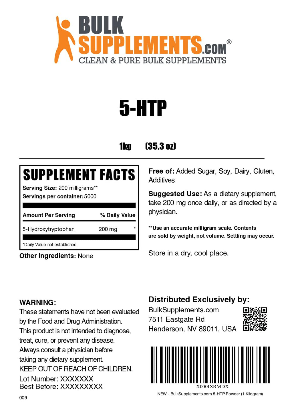 BulkSupplements 5-HTP powder packaging demonstrates consistent quality.