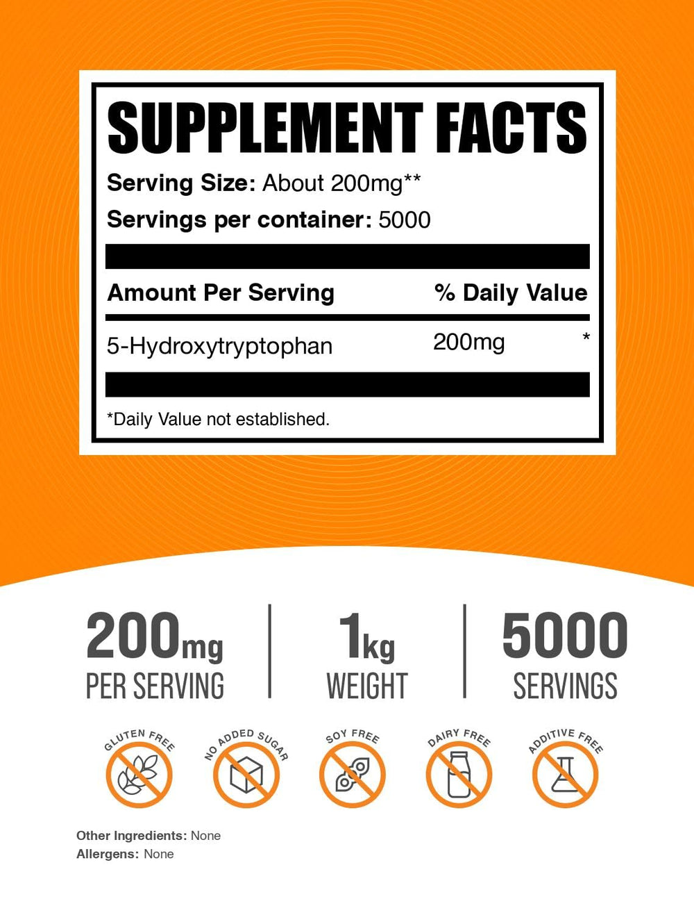 BulkSupplements 5-HTP powder with scoop for convenient serving.