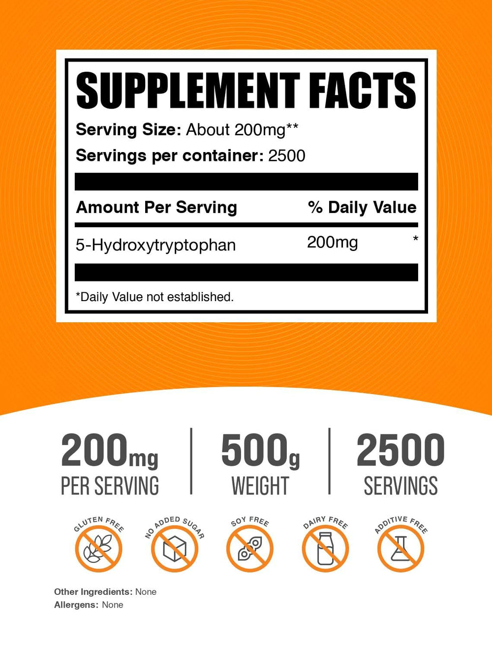 BulkSupplements 5-HTP powder scoop, perfect for precise dosing.