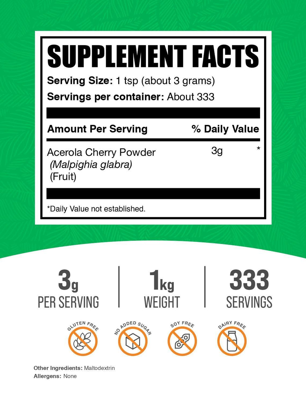 BulkSupplements Acerola Cherry Powder scoop ready for easy mixing into smoothies.