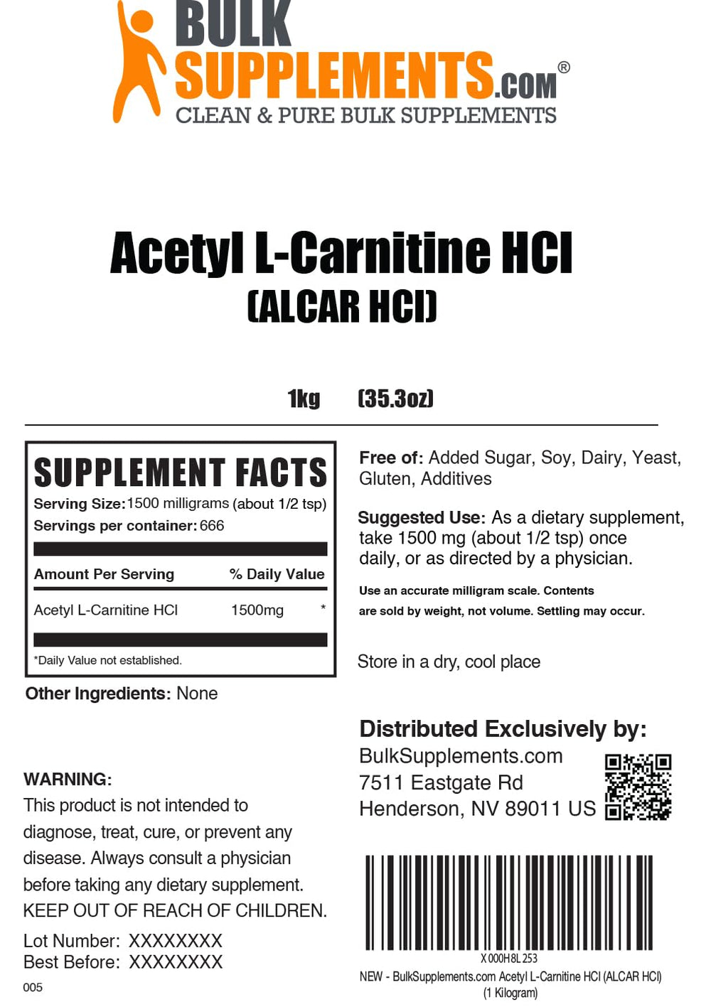 Close-up of BulkSupplements Acetyl L-Carnitine powder crystals ready to blend