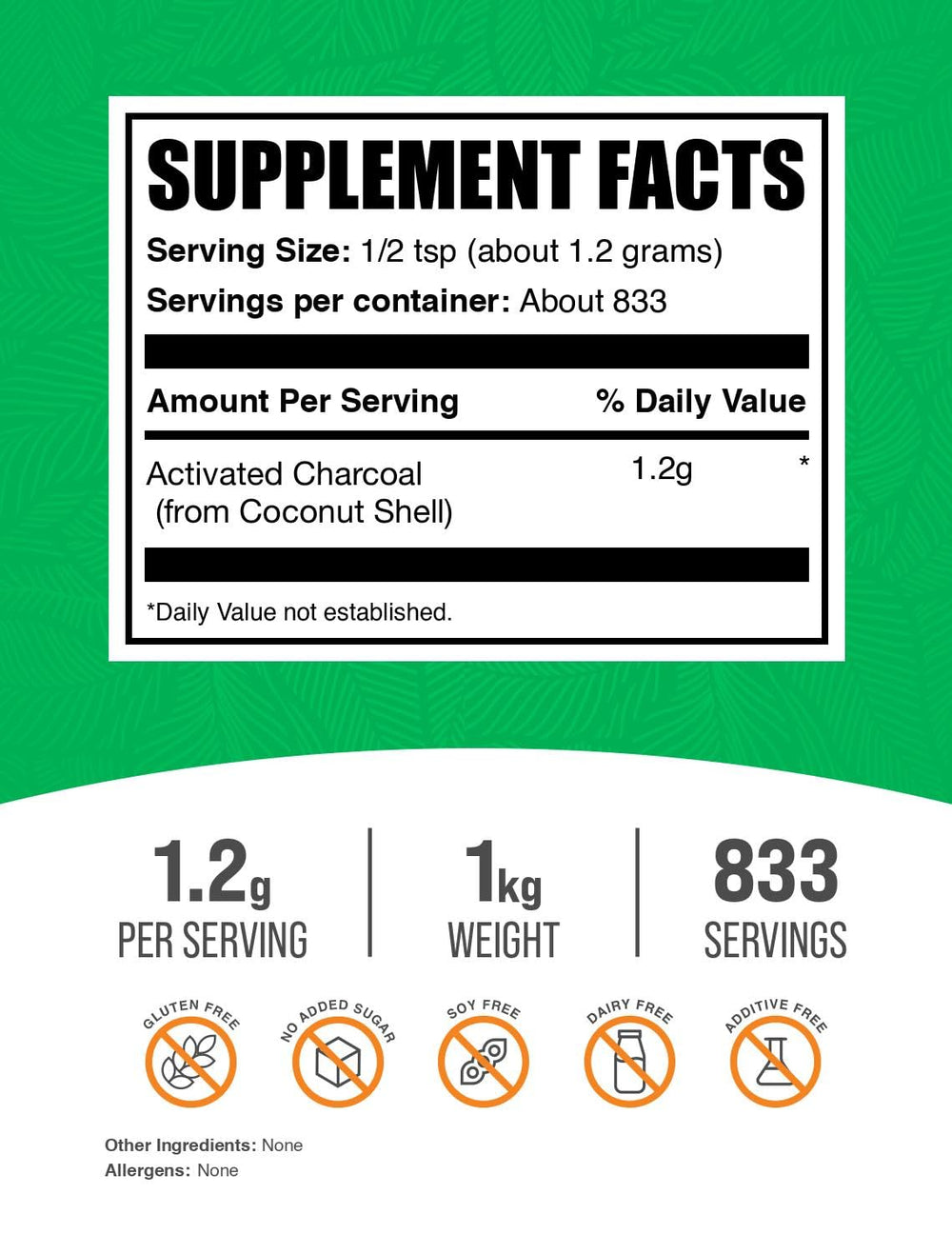 BulkSupplements activated charcoal powder coconut-charcoal close-up for daily vegan gluten-free wellness.