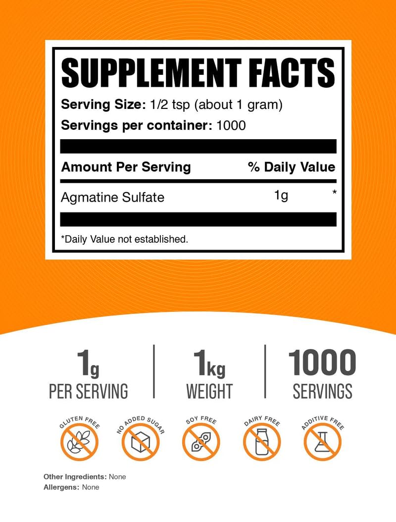 BulkSupplements Agmatine Sulfate powder scoop with glass of water for easy dosing.