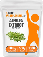 BulkSupplements Alfalfa Extract Powder bottle pour for easy daily supplementation in meals or beverages.