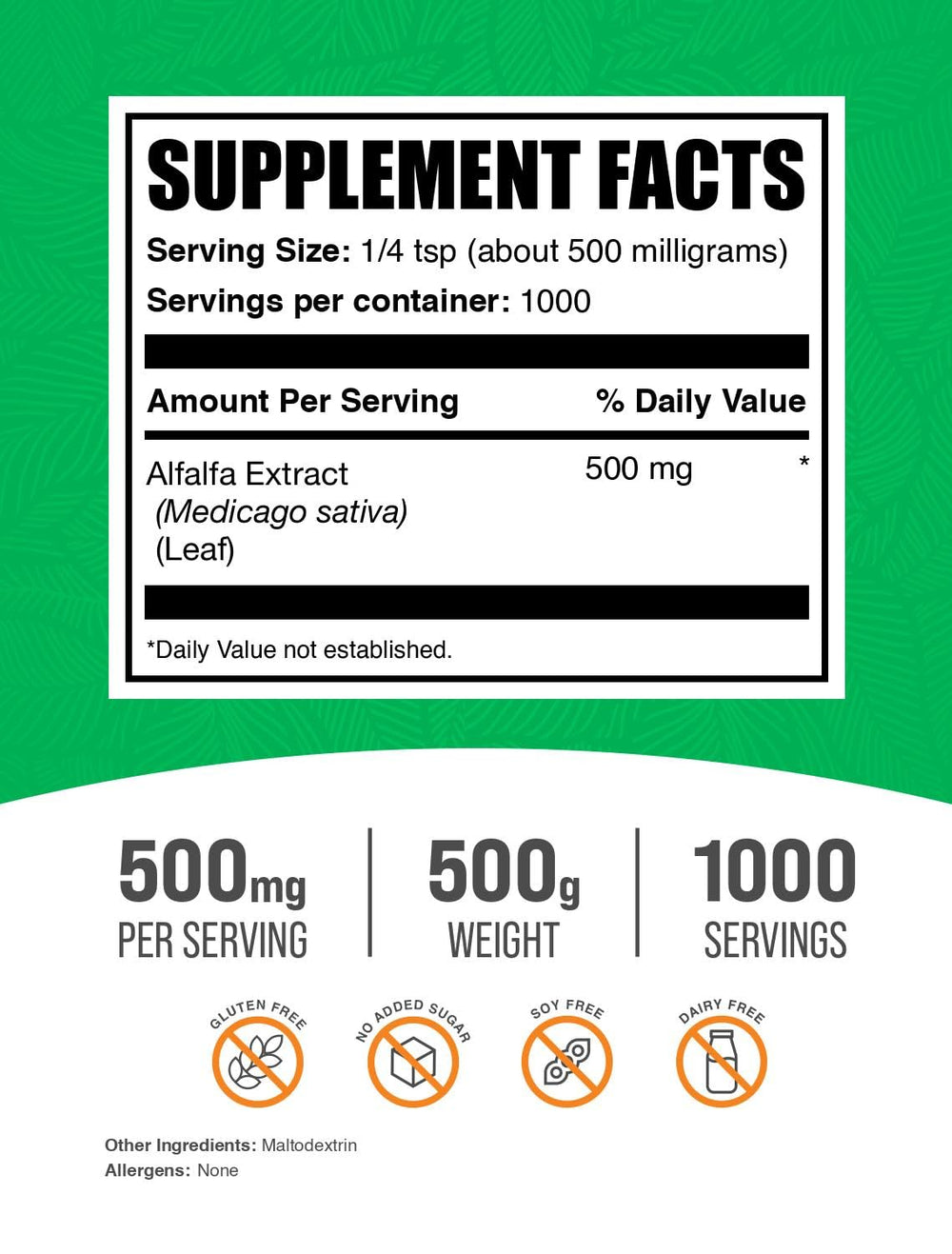 BulkSupplements Alfalfa Extract Powder with measuring scoop ready for simple, consistent servings.