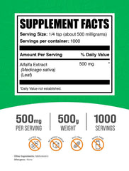 BulkSupplements Alfalfa Extract Powder with measuring scoop ready for simple, consistent servings.