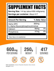 BulkSupplements Alpha GPC powder with scoop for convenient servings