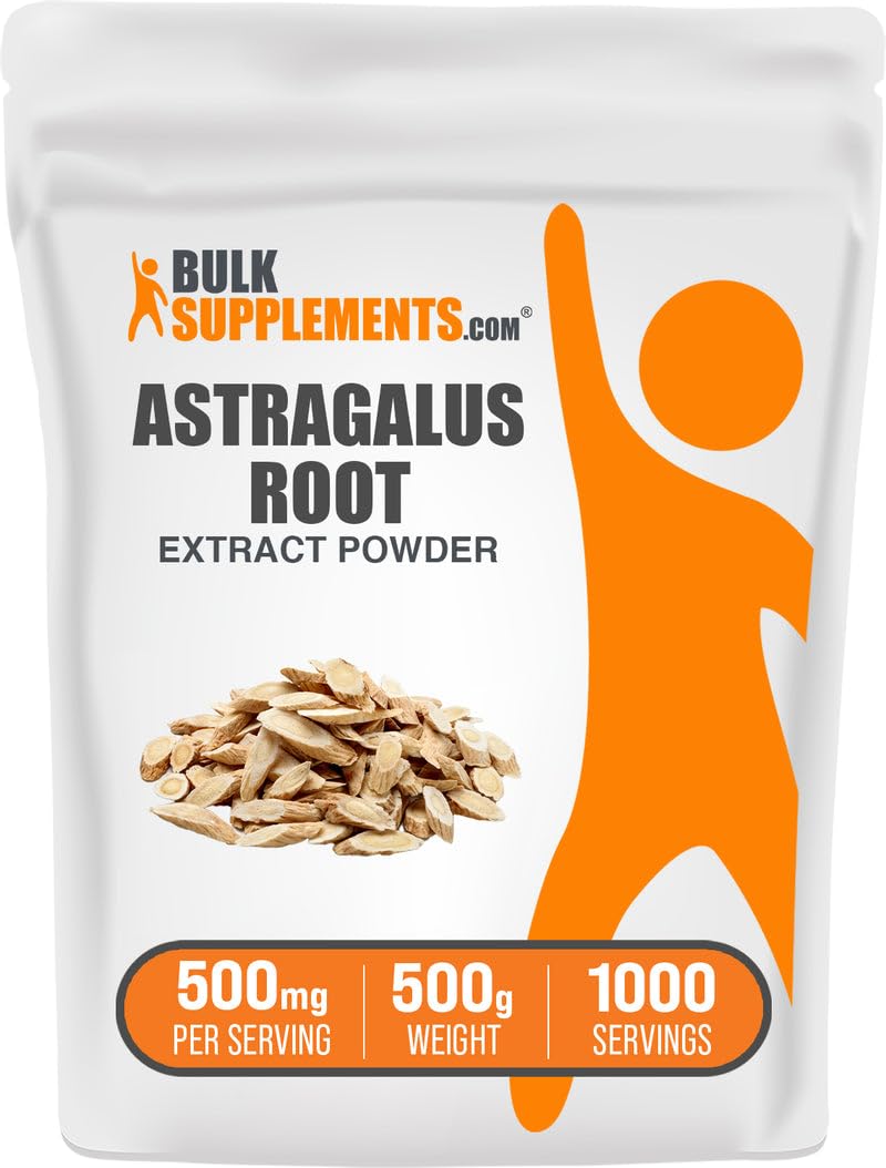 BulkSupplements astragalus extract powder bottle for daily wellness support.