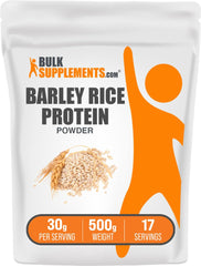 BulkSupplements Barley Rice Protein Powder jar front, vegan protein option for smoothies.