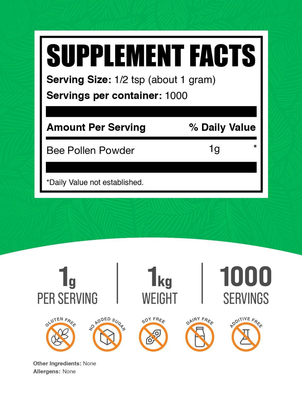 BulkSupplements Bee Pollen Powder measuring spoon shows easy mixing for daily use.