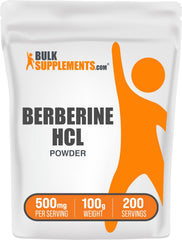 BulkSupplements Berberine HCl powder bottle closeup showing a pure digestive-support supplement.