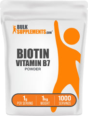 BulkSupplements Biotin 10000mcg powder in scoop for daily hair, skin and nails support