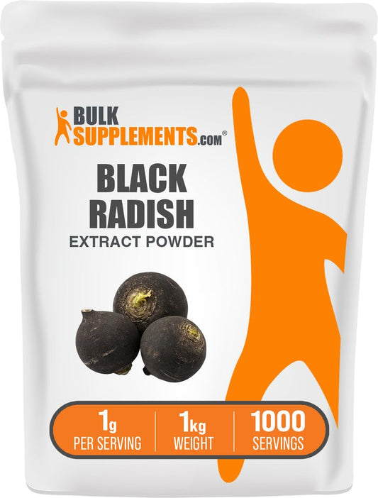BulkSupplements Black Radish Extract powder bottle front for daily wellness support.