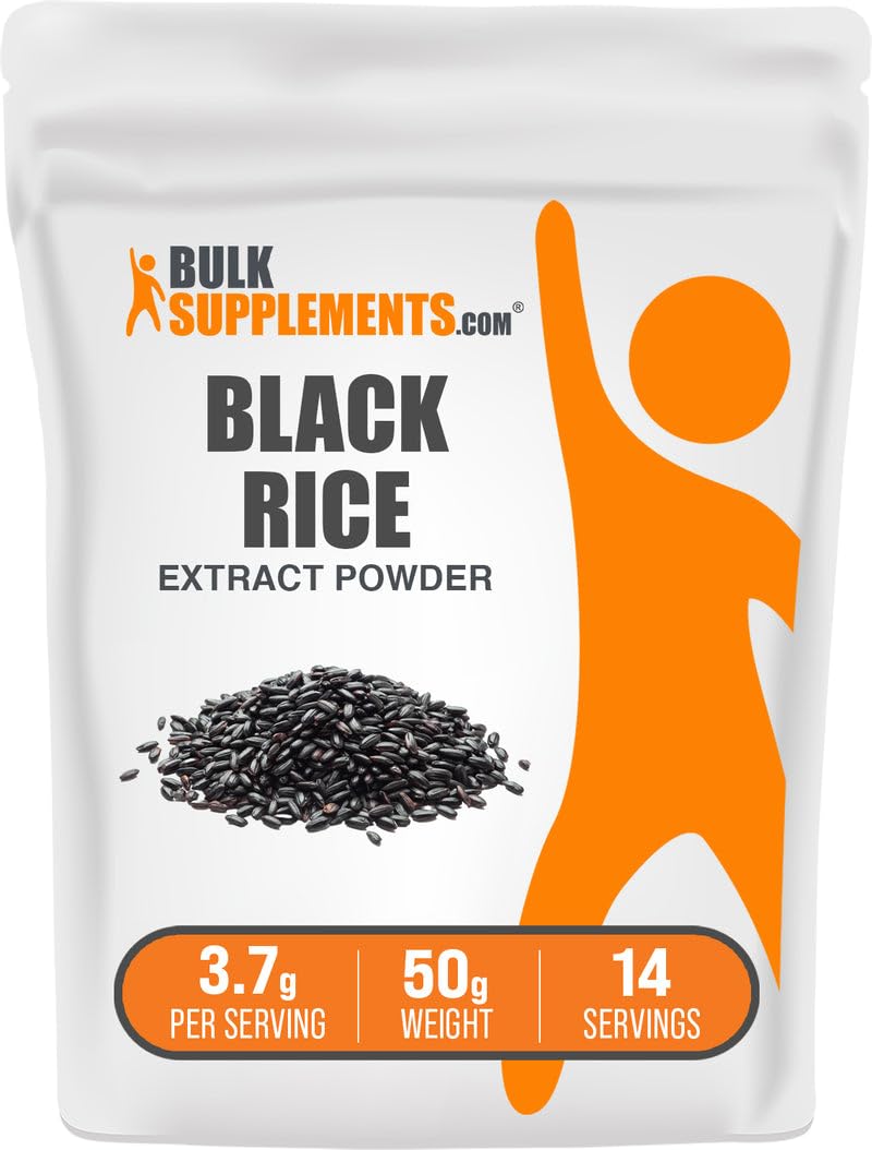 BulkSupplements Black Rice Extract Powder packaging with QA seal for trusted supplement.