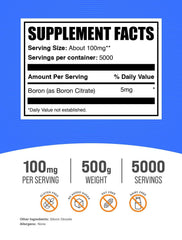 BulkSupplements Boron Citrate Powder pour demonstrating convenient mixing for smoothies and beverages.