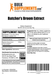 BulkSupplements Butcher's Broom Extract powder container with badge for third-party testing.