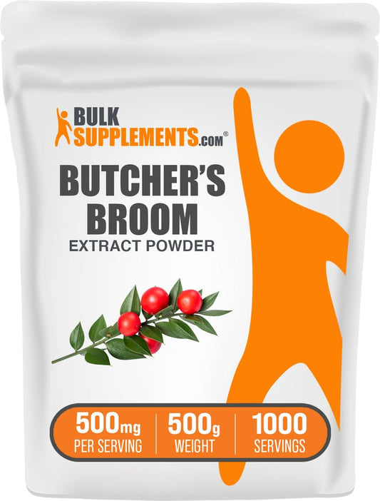 BulkSupplements Butchers Broom extract powder close-up for daily herbal support.