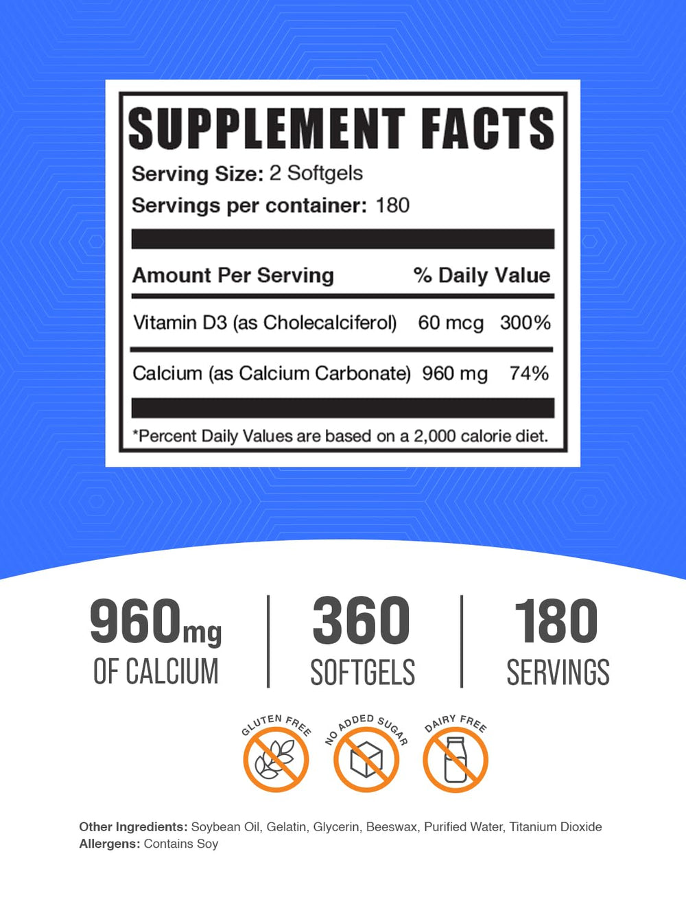 BulkSupplements calcium carbonate vitamin D3 softgels pour demonstrates easy-to-swallow capsules.