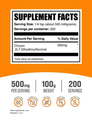 BulkSupplements Chrysin powder pour-jar for easy mixing into beverages.
