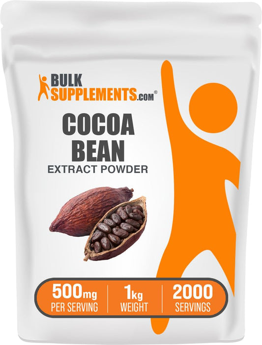 BulkSupplements Cocoa Bean Extract Powder in a scoop for daily wellness support.