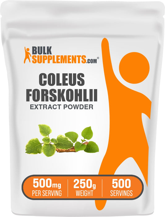 BulkSupplements Coleus Forskohlii extract powder bottle for convenient daily supplementation.