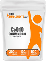BulkSupplements CoQ10 powder bottle front view for daily wellness support.
