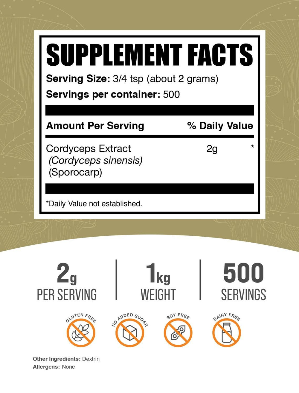 BulkSupplements Cordyceps extract powder scoop enables easy, measurable servings for smoothies.
