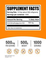 BulkSupplements DMG powder packaging on canister emphasizing 500 g size
