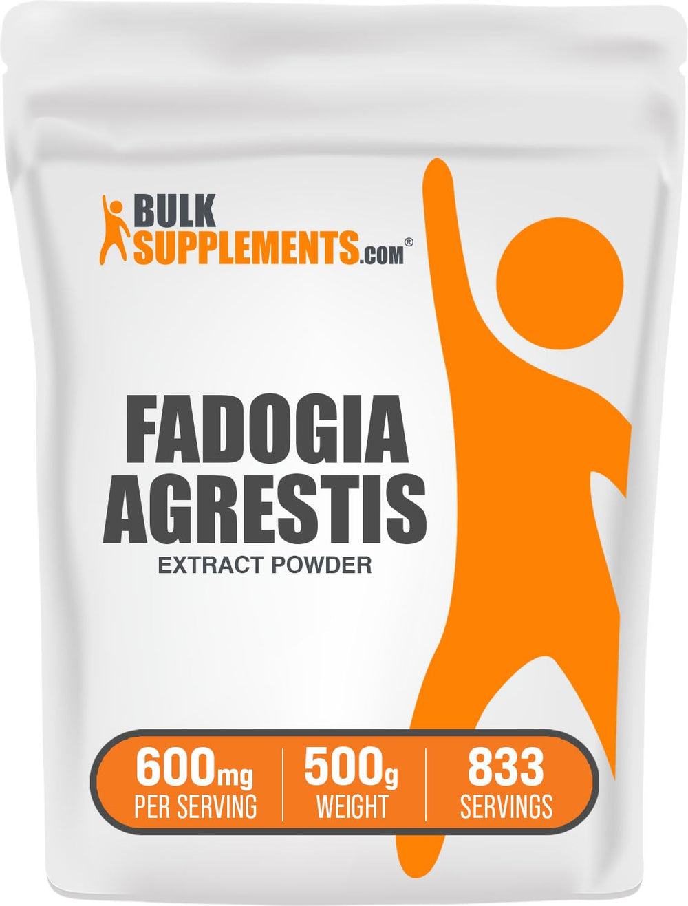 BulkSupplements Fadogia Agrestis extract powder bottle showing 600 mg serving for daily energy support