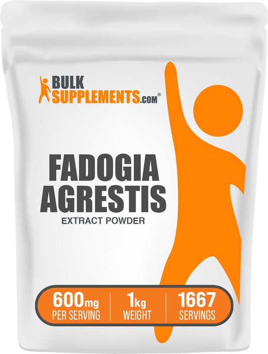 BulkSupplements Fadogia Agrestis extract powder in a jar, ready for daily energy support.