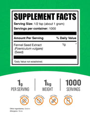 BulkSupplements fennel seed extract powder packaging showing product details