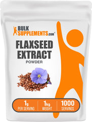 BulkSupplements flaxseed extract powder bottle pour for easy daily supplementation.