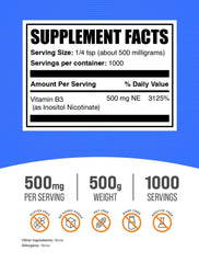 BulkSupplements Flush Free Niacin powder scoop demonstrates convenient dosing for consistent intake.