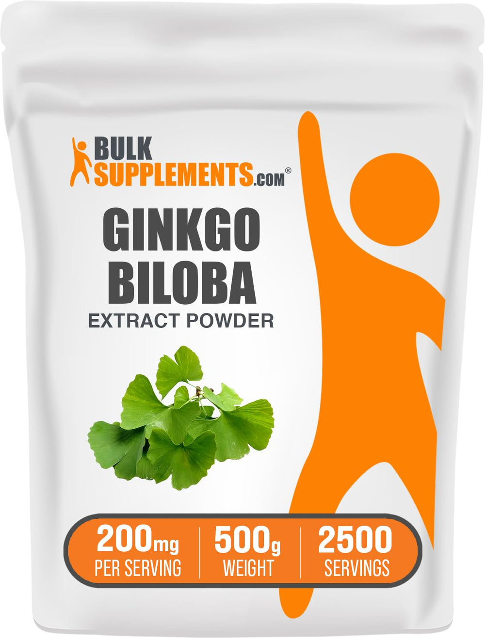 BulkSupplements Ginkgo Biloba Extract bottle front, crisp and pure source for daily antioxidant support.