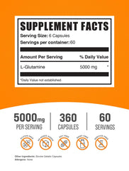 BulkSupplements L-Glutamine capsules closeup highlighting the high 5000mg dose.