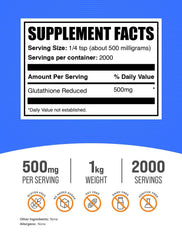 BulkSupplements Glutathione Reduced Powder scoop beside container for easy serving
