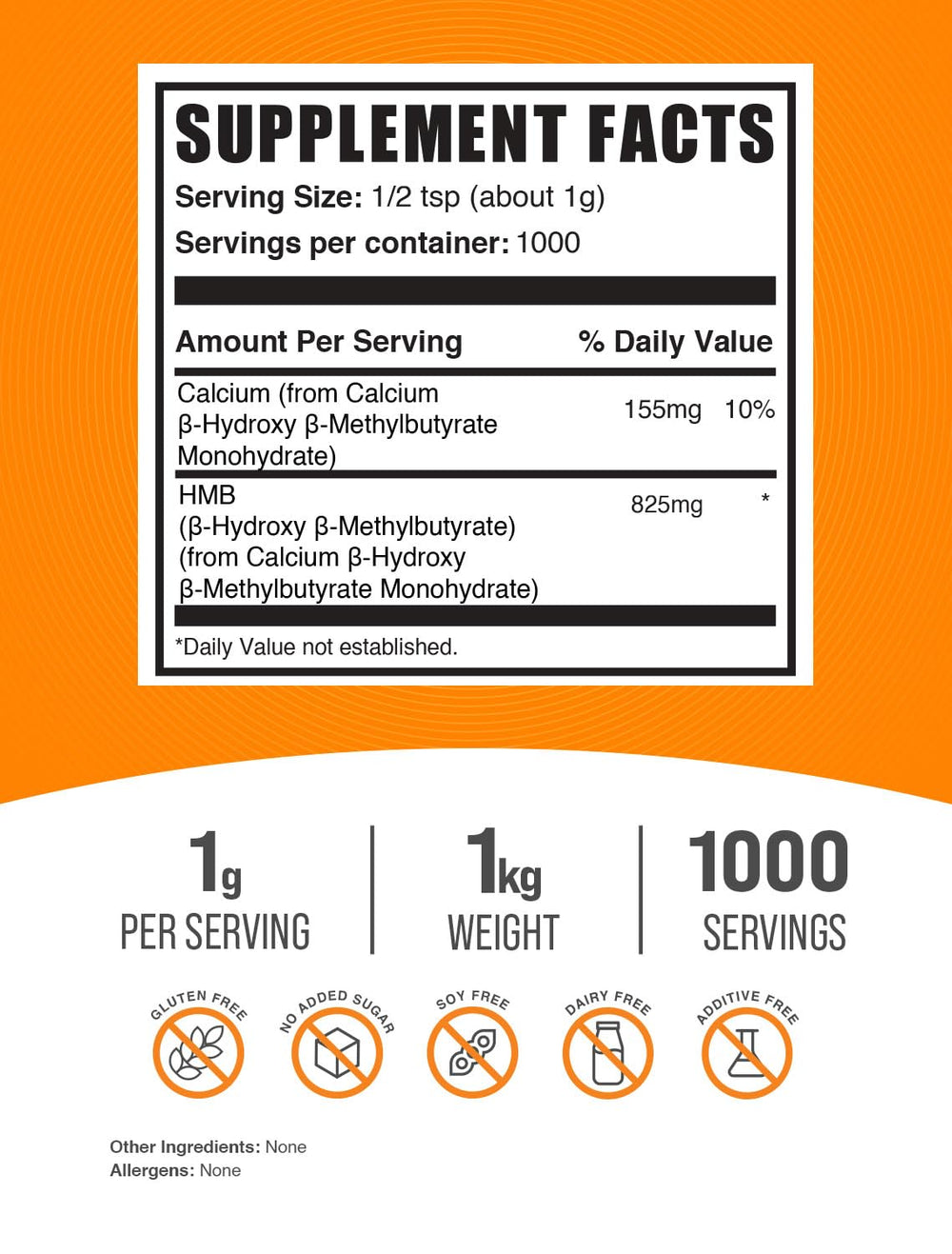 BulkSupplements HMB powder with measuring scoop enables precise 1g servings.